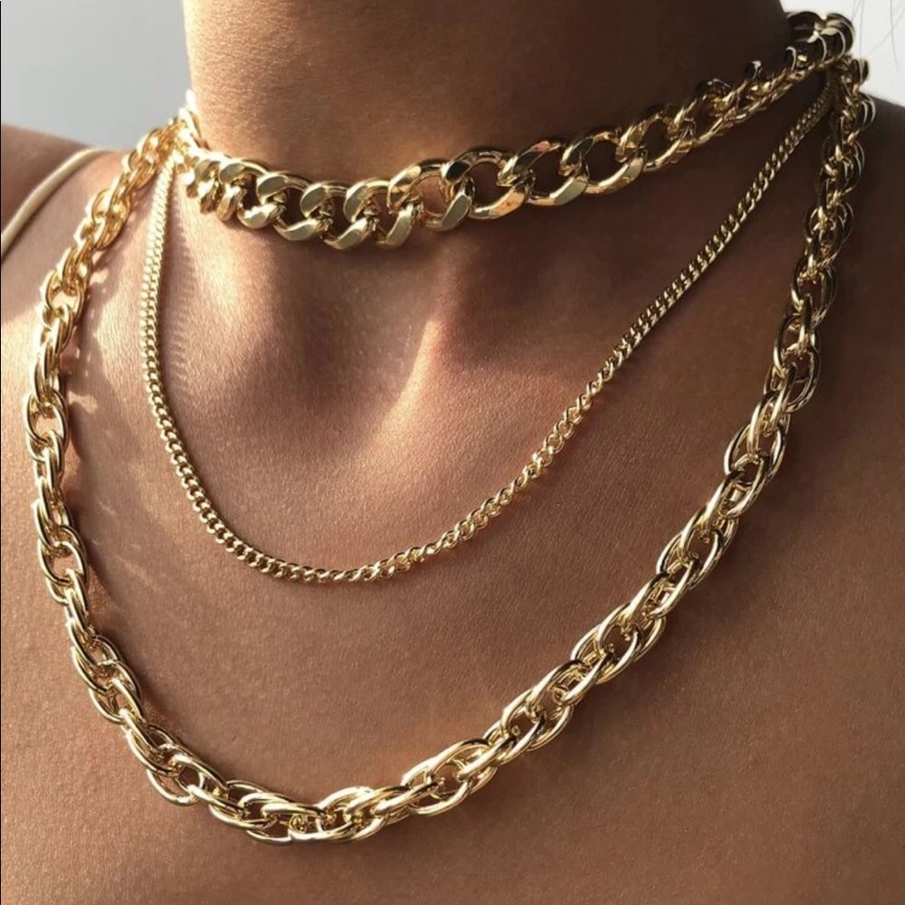 NEW 18k Multilayer Cuban Style Neckalce